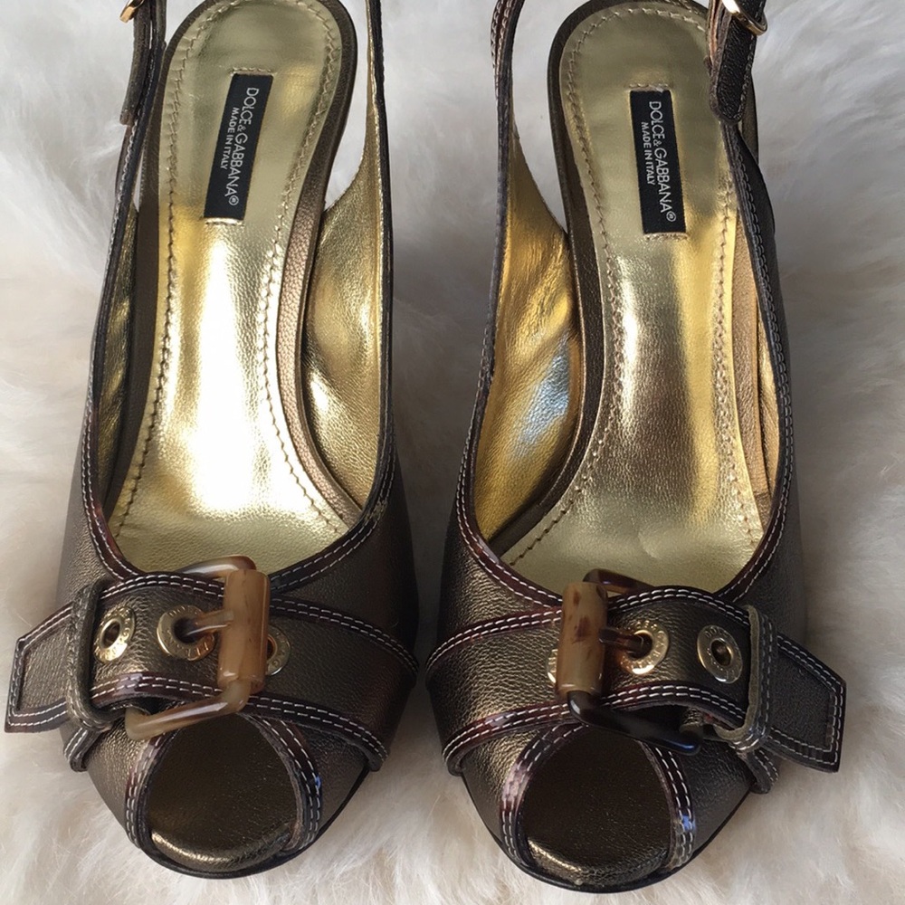 Dolce & Gabbana Olive Metallic Sling Backs 7.5